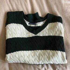 Brandy Melville Green and White Striped Sweater